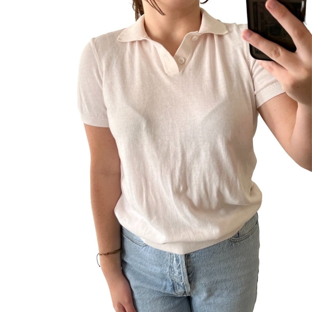 Zara Collarded White/Cream Sweater Blouse